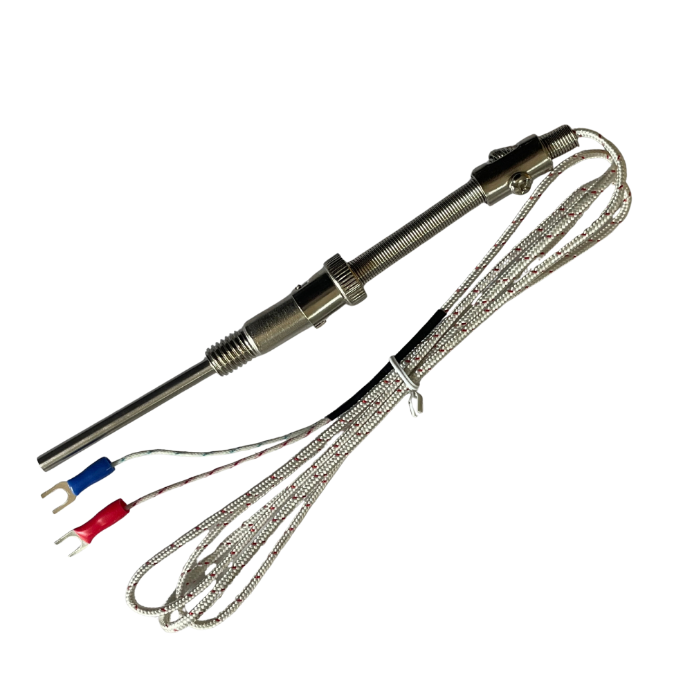 Metal thermocouple temperature probe with braided cable for a UPVC welding machine
