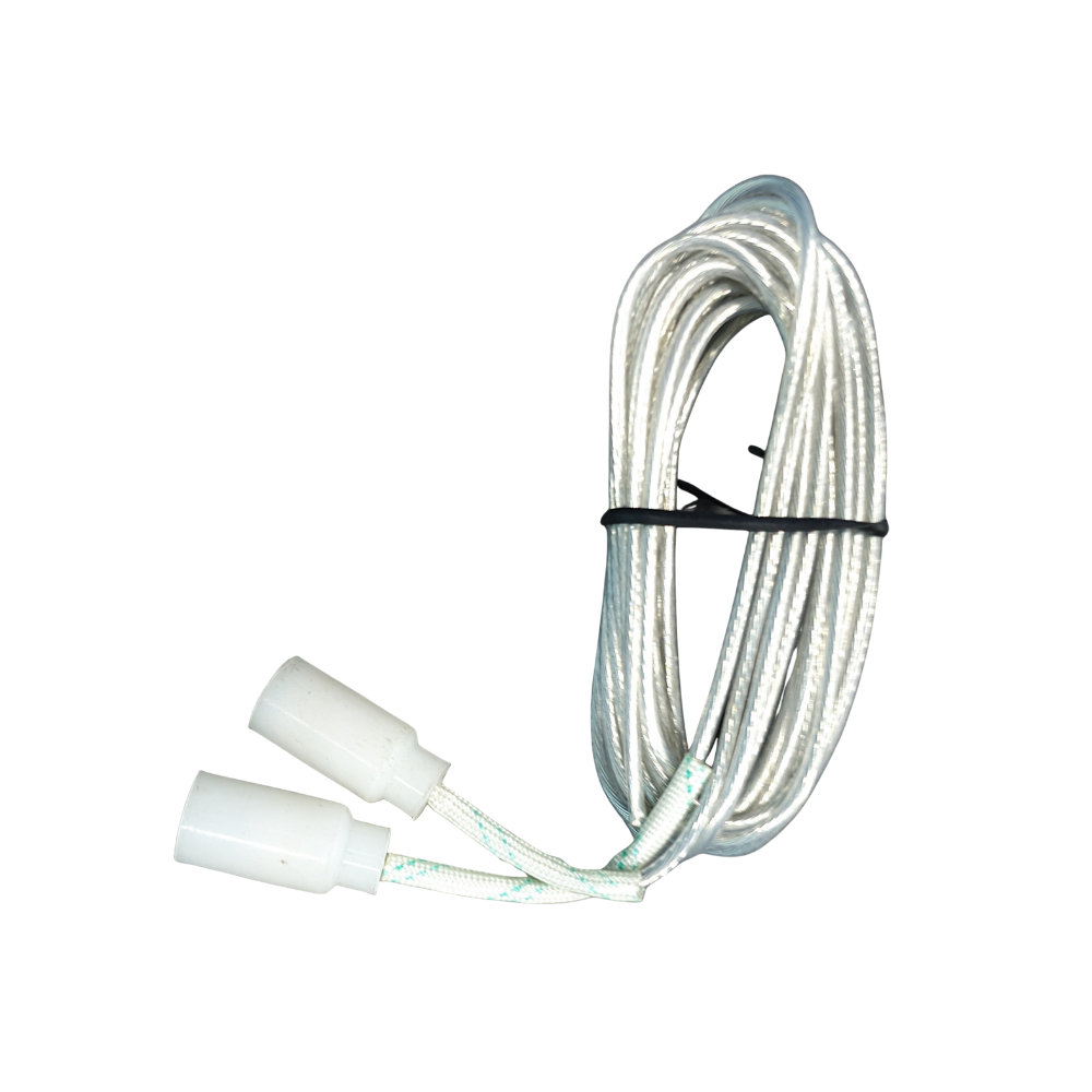 Heating plate liner cable for a UPVC welding machine, shown coiled with white connectors